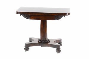 A Regency Rosewood Fold-Over Top With D End Card Table Attributed to Gillows