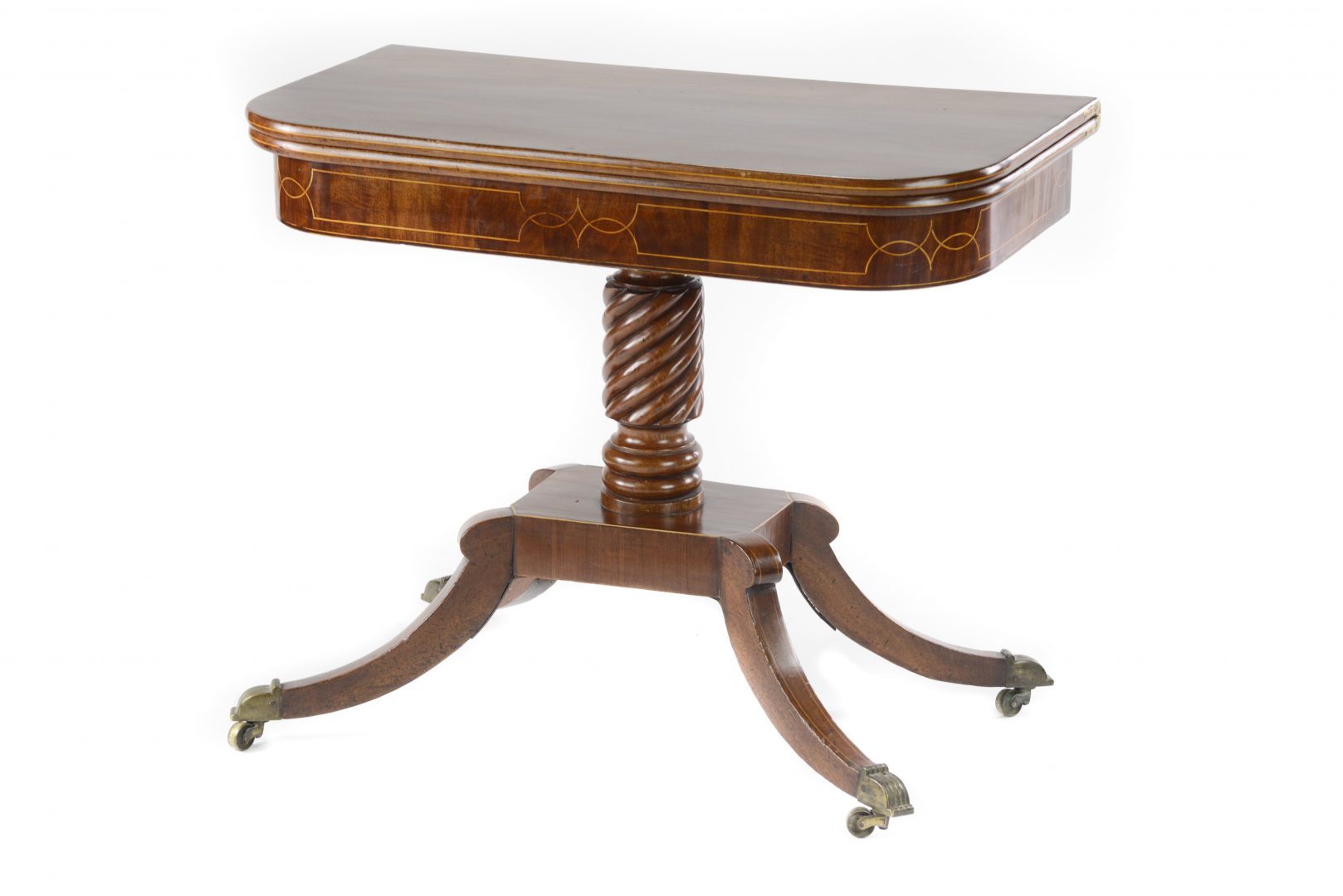 Regency Fold Over Top Tea Table on a Four Leg Pedestal Base With Box