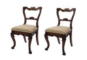 A Pair of Gillows Rosewood Library or Side Chairs, the Shaped Backs Carved With Shell and Scroll