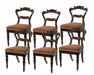 Gillows A Set of Six Regency Rosewood Dining Chairs With Carved Cresting Rails