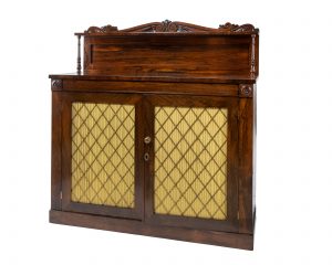 A Regency Rosewood Chiffionier with Raised Upstand Above a Pair of Doors with Brass Grills