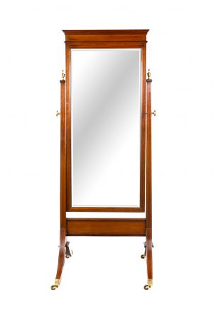 Edwardian mahogany and chequer inlaid swing frame cheval mirror